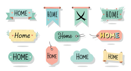 Obraz premium Home word labels and banners with transparent background
