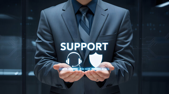 Professional showcasing virtual support and security solutions with confidence