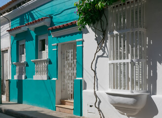 Beautiful facades of cheerful colors in a neighborhood of the city.