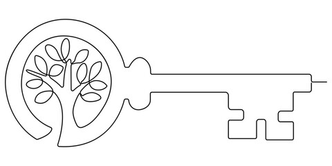 key continuous one line drawing, Key one line continuous drawing. Home key continuous one line illustration. Vector minimalist linear illustration, continuous line drawing of key vector illustration.