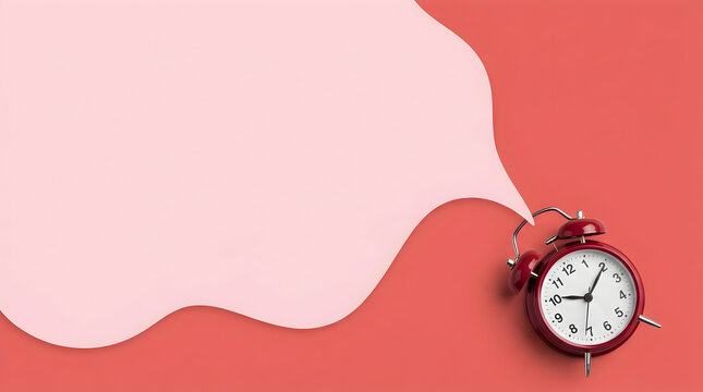 Wake up to new possibilities with this charming red alarm clock and dreamy speech bubble, perfect for adding a touch of whimsy to your designs