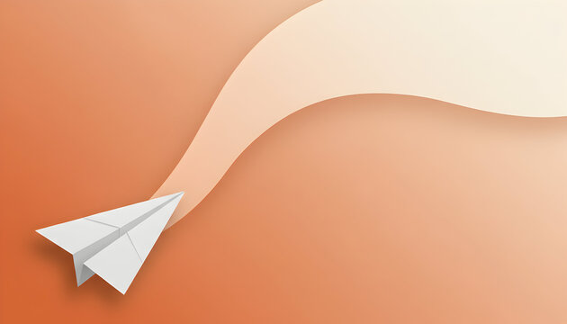 Paper airplane soars with ambition on orange background, symbolizing dreams and innovation, perfect for startups, travel, or a fresh perspective on life goals