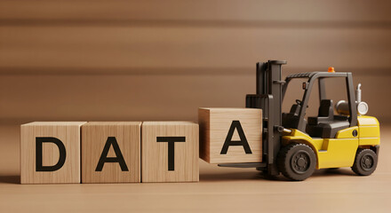 Empower your data strategy with dynamic data handling, visualize data organization with a yellow forklift, and drive business intelligence with powerful tools