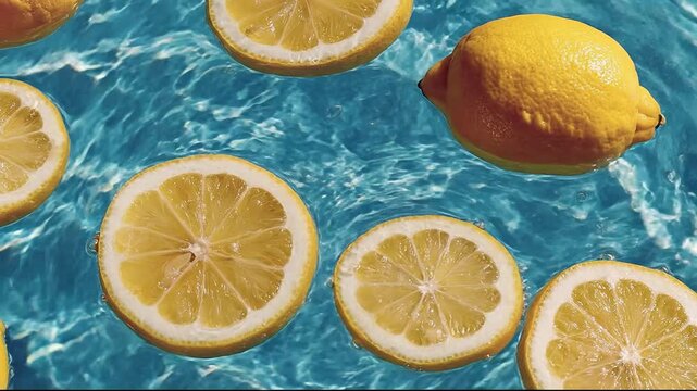 Refreshing lemons floating in clear blue water creating a summer vibe.