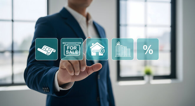 Professional realtor navigating modern real estate options with ease, offering innovative solutions and a seamless experience for buying or selling property