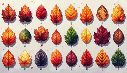 Autumn leaves in orderly grid