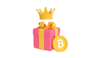 Vector illustration of a royal cryptocurrency gift box with a crown on transparent background
