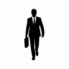 Corporate businessman silhouette walking with a briefcase icon