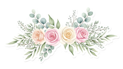 Elegant Watercolor Rose and Eucalyptus Floral Border Clip Art