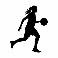 Female basketball player dribbling ball, dynamic silhouette art