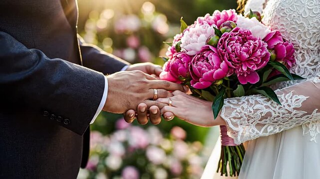 Romantic Wedding Ceremony Holding Hands and Exchanging Vows of Love.