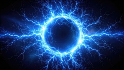 Obraz premium An awe-inspiring display of raw energy, a mesmerizing orb of electric blue light bursts forth with crackling intensity, a visual representation of power.
