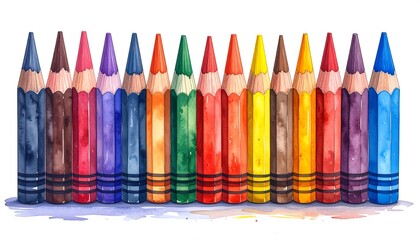 Watercolor colored pencils in a row