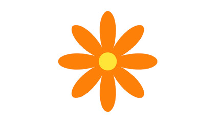 Vector illustration of a stylized orange daisy flower with a yellow center on transparent background
