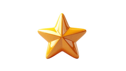 Vector illustration of a shiny golden yellow 3D star rating symbol on transparent background