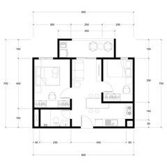 Black and White floor plan of a modern unfurnished house for your design. Suburban house vector blueprint. Architectural background.	
