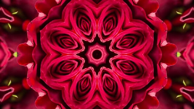 kaleidoscopic red rose blooming mandala animation - Powered by Adobe