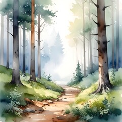 Watercolor forest path