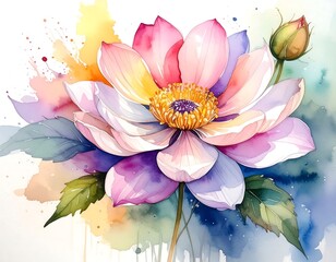 Watercolor flower painting with vibrant colors and soft details