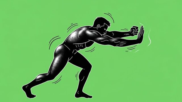 Aggressive man pushing invisible object animation loop with green screen