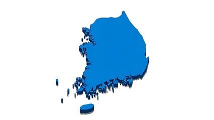 South Korea 3D blue map silhouette in a clean minimal white background suitable for concepts of geography identity territory and modern cartographic design