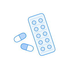 青いモノクロの薬・錠剤イラスト