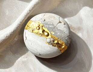 White ceramic orb with gold accents