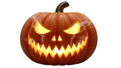 Scary Halloween jack-o-lantern pumpkin isolated on white with a spooky evil smile for October fall holiday decoration