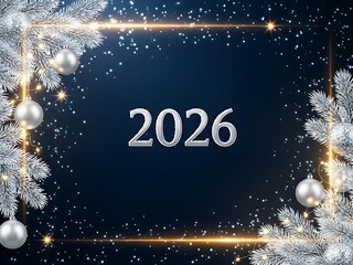 Naklejka premium Festive New Year 2026 Elegant Winter Design with Silver Ornaments and Sparkle