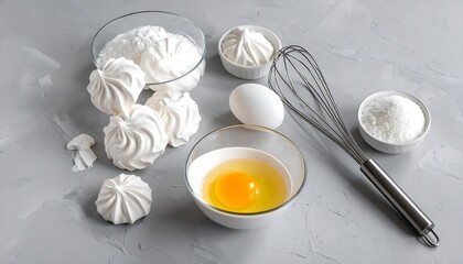 White dessert ingredients on gray surface