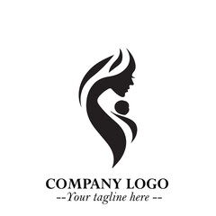 Mom and Baby Logo Symbol in Black on White Background for Gentle Minimalist Branding Design Art Plus
