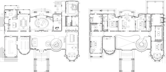 Furniture Layout Plan 8 for Large Residential Building &ndash; First and Second Floor with Kitchen, Bedroom, and Dressing Room Sets