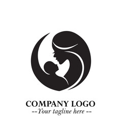 Mom and Baby Logo Symbol in Black on White Background for Gentle Minimalist Branding Design Art Plus