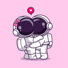 Cute Couple Astronaut Hug Cartoon 