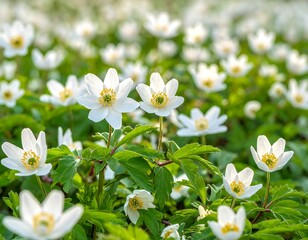 White flowers bloom in a field