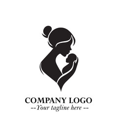 Mom and Baby Logo Symbol in Black on White Background for Gentle Minimalist Branding Design Art Plus