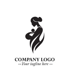 Mom and Baby Logo Symbol in Black on White Background for Gentle Minimalist Branding Design
