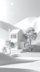 White house, minimalist landscape