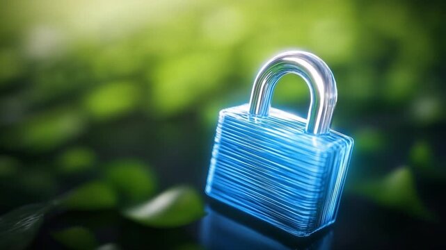 Secure and Protected: A digital lock gleams against a backdrop of lush green foliage, symbolizing safety and the protection of confidential information.
