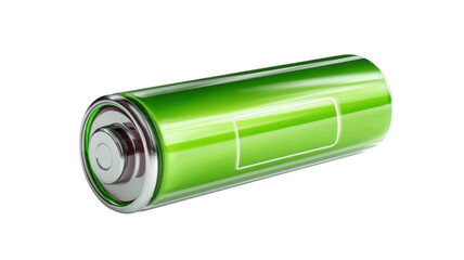 Green battery presenting full charge, symbolizing renewable energy, power, sustainability, and technological innovation