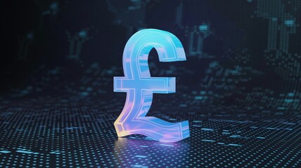 Stylish pound symbol glows, representing digital currency in modern technology