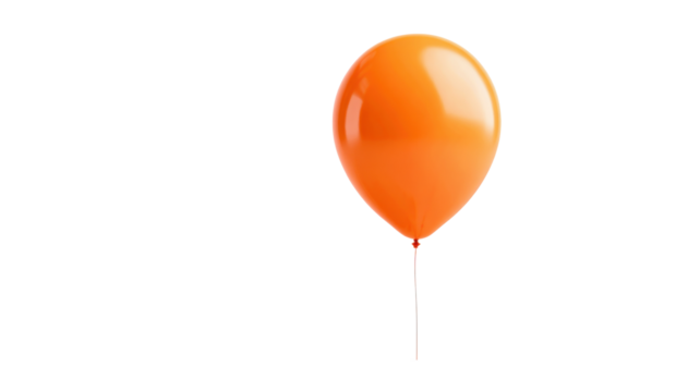 Orange balloon floating, celebrating party event with glossy helium sphere against transparent background