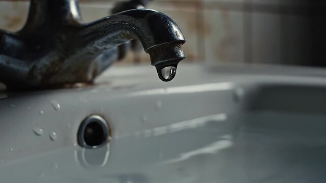 Lonely drips echo from a faucet in the sink.