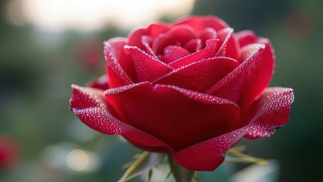 Beautiful red rose with water droplets macro photography flower nature blossom garden love romance dew