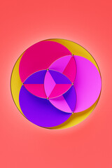 Vivid and dynamic 3D geometric shape in an ornate style, with a highly detailed textured backdrop.