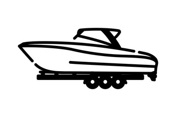 Speedboat on car trailer icon. vector illustration isolated on white background