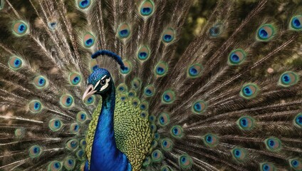 Fototapeta premium Majestic Peacock Displaying Its Vibrant Plumage in Full Glory.
