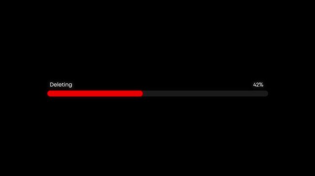 Red loading bar showing delete progress over black background