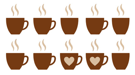 Obraz premium Brown Coffee Cups with Steam Icons Vector Design