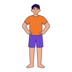 Fototapeta premium Cartoon Boy in Orange Shirt and Blue Shorts